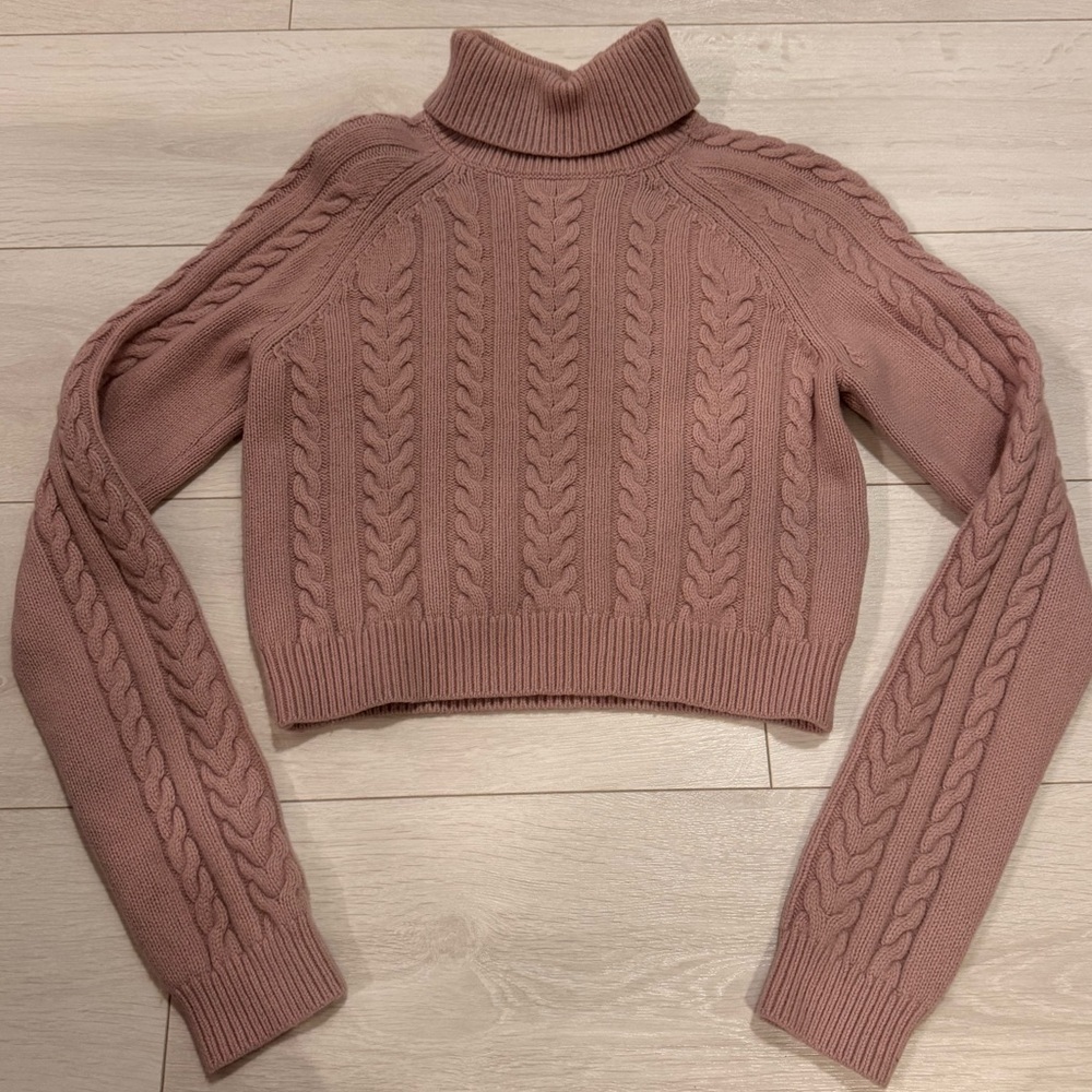 Sunday Best Dusty Rose Cable Knit Cropped Turtleneck
